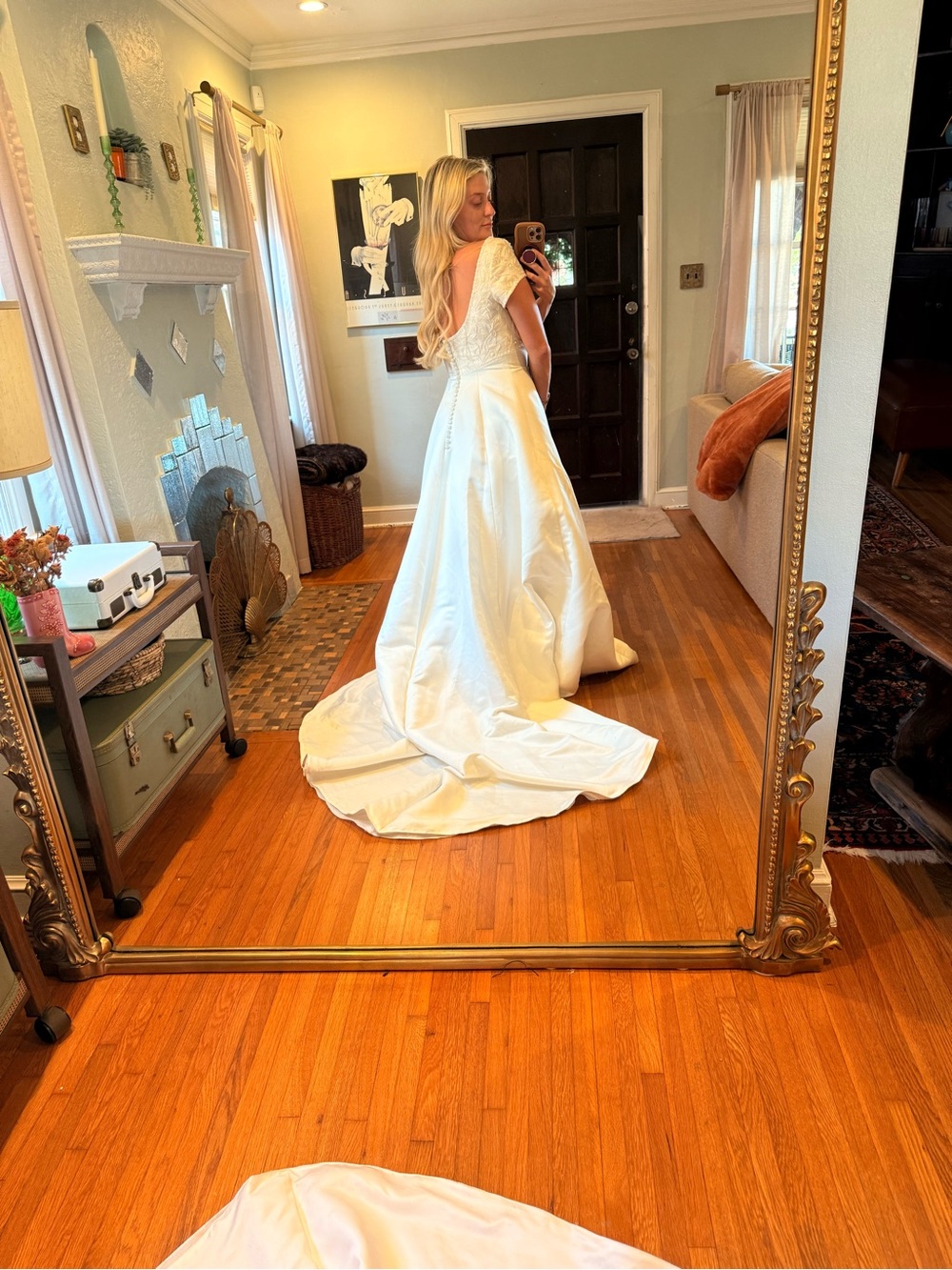 Jasmine White Satin A-Line Wedding Dress with Lace Bodice - Picture 2 of 16